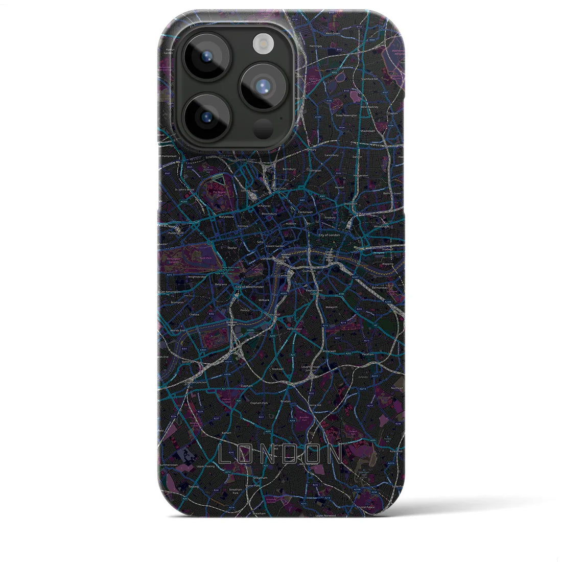 【ロンドン】地図柄iPhoneケース（バックカバータイプ・ブラック）iPhone 15 Pro Max 用