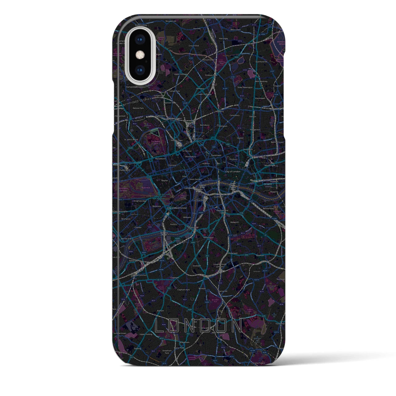 【ロンドン】地図柄iPhoneケース（バックカバータイプ・ブラック）iPhone XS Max 用