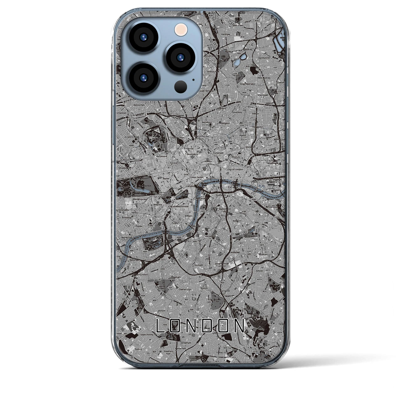 【ロンドン】地図柄iPhoneケース（クリアタイプ・モノトーン）iPhone 13 Pro Max 用