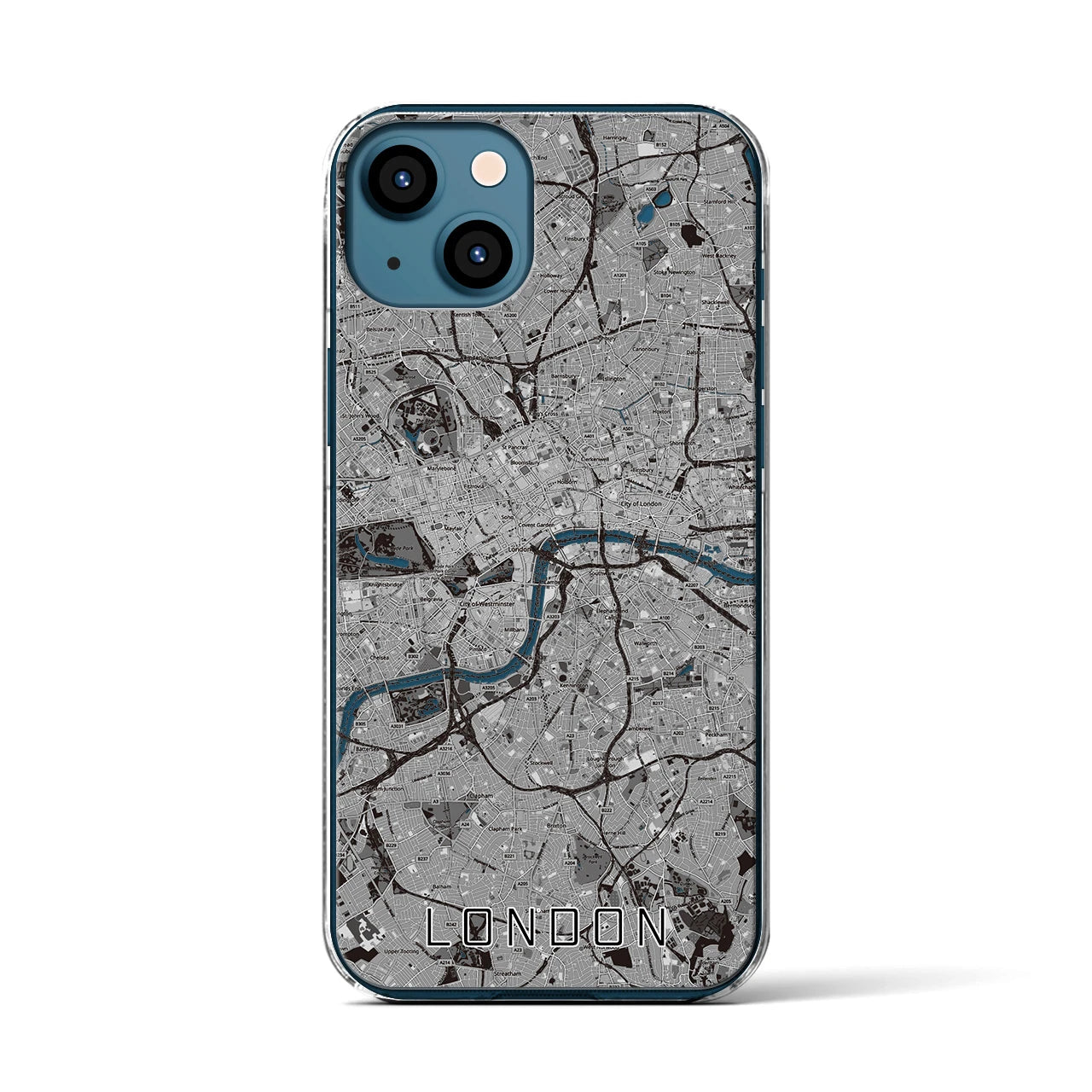 【ロンドン】地図柄iPhoneケース（クリアタイプ・モノトーン）iPhone 13 用