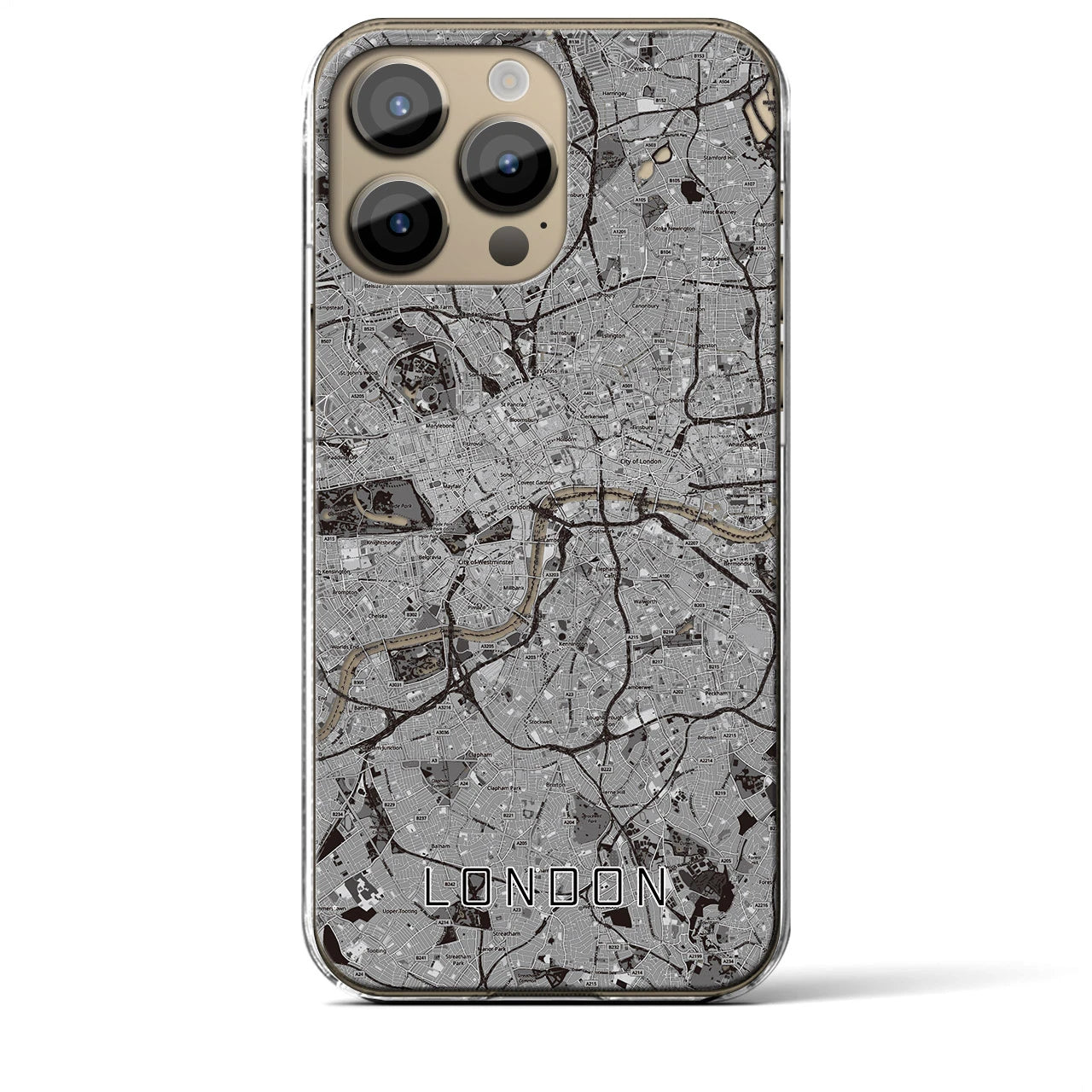 【ロンドン】地図柄iPhoneケース（クリアタイプ・モノトーン）iPhone 14 Pro Max 用