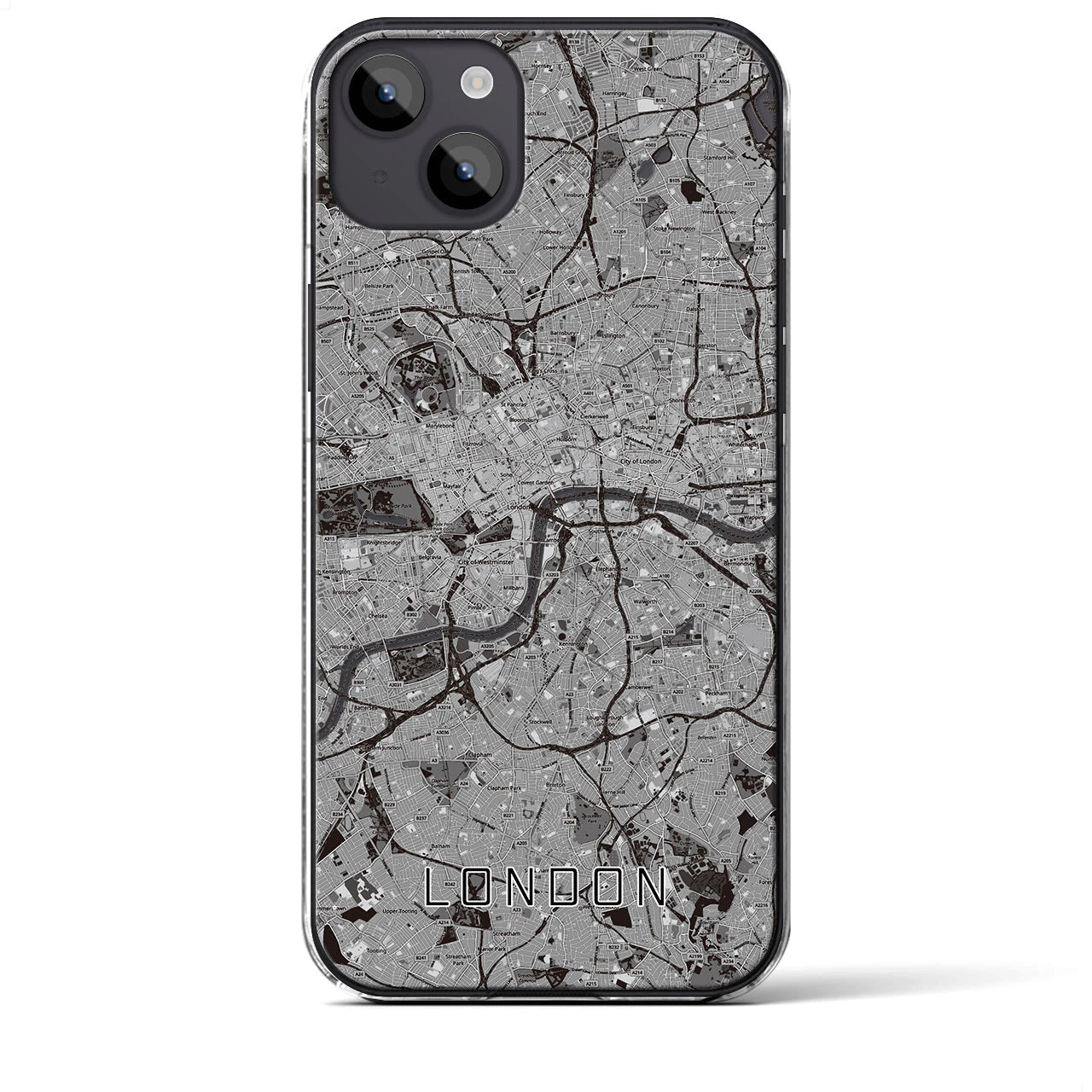 【ロンドン】地図柄iPhoneケース（クリアタイプ・モノトーン）iPhone 14 Plus 用