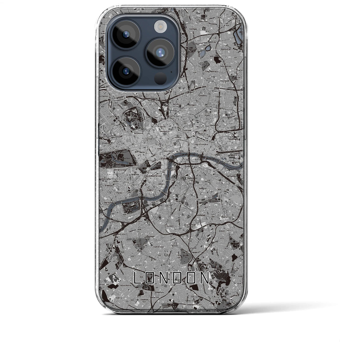 【ロンドン】地図柄iPhoneケース（クリアタイプ・モノトーン）iPhone 15 Pro Max 用
