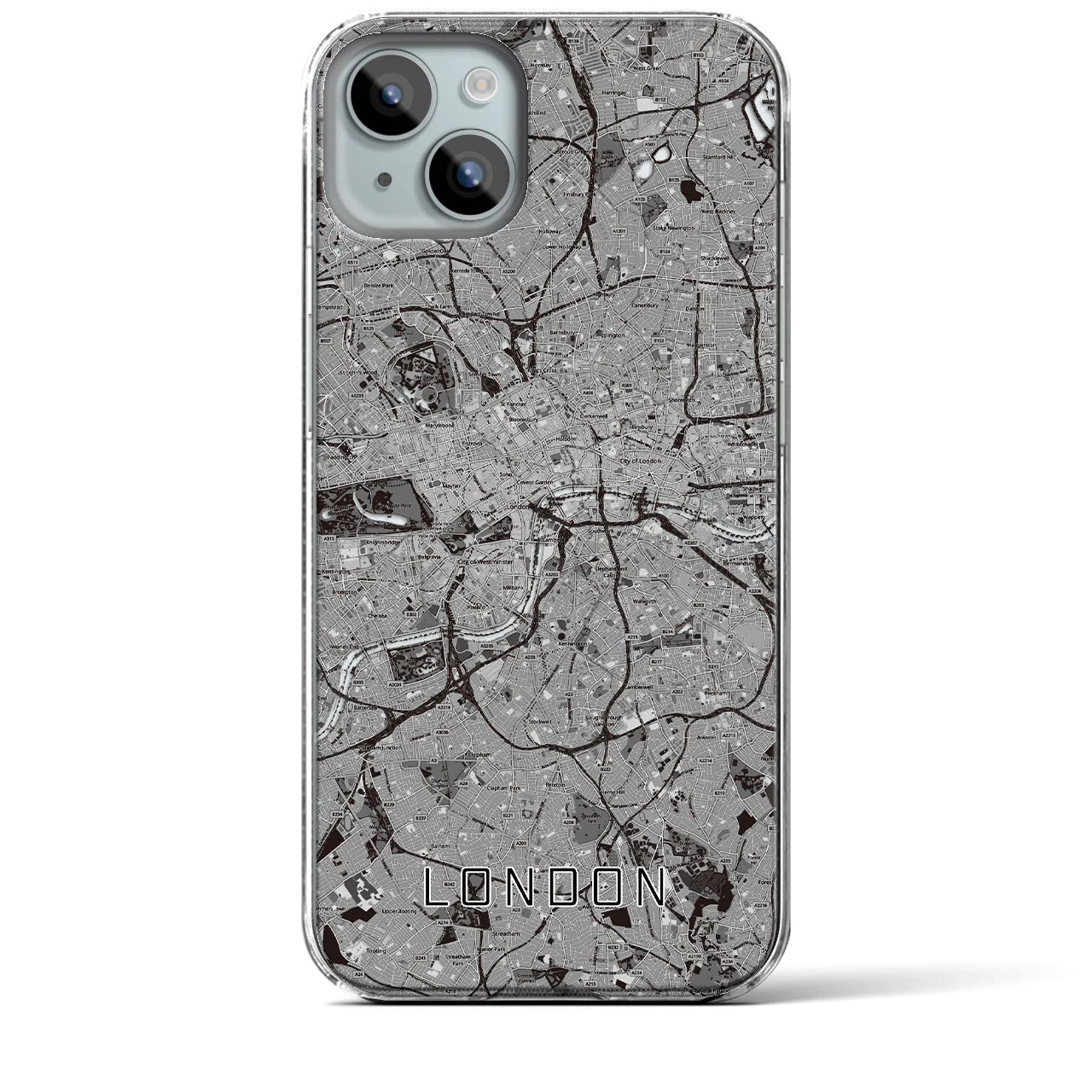 【ロンドン】地図柄iPhoneケース（クリアタイプ・モノトーン）iPhone 15 Plus 用