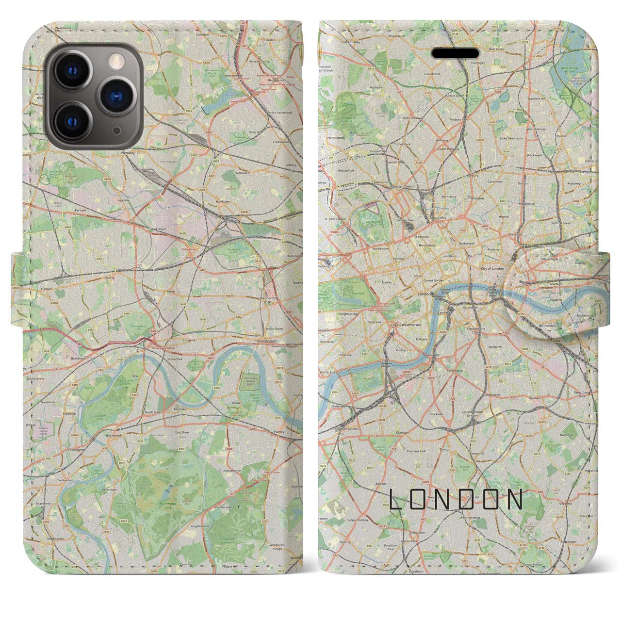 【ロンドン】地図柄iPhoneケース（手帳両面タイプ・ナチュラル）iPhone 11 Pro Max 用