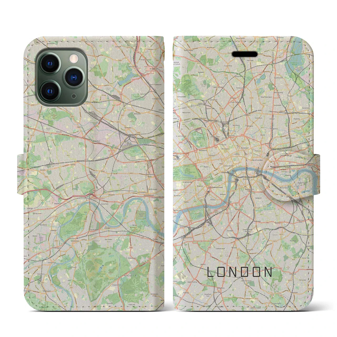 【ロンドン】地図柄iPhoneケース（手帳両面タイプ・ナチュラル）iPhone 11 Pro 用