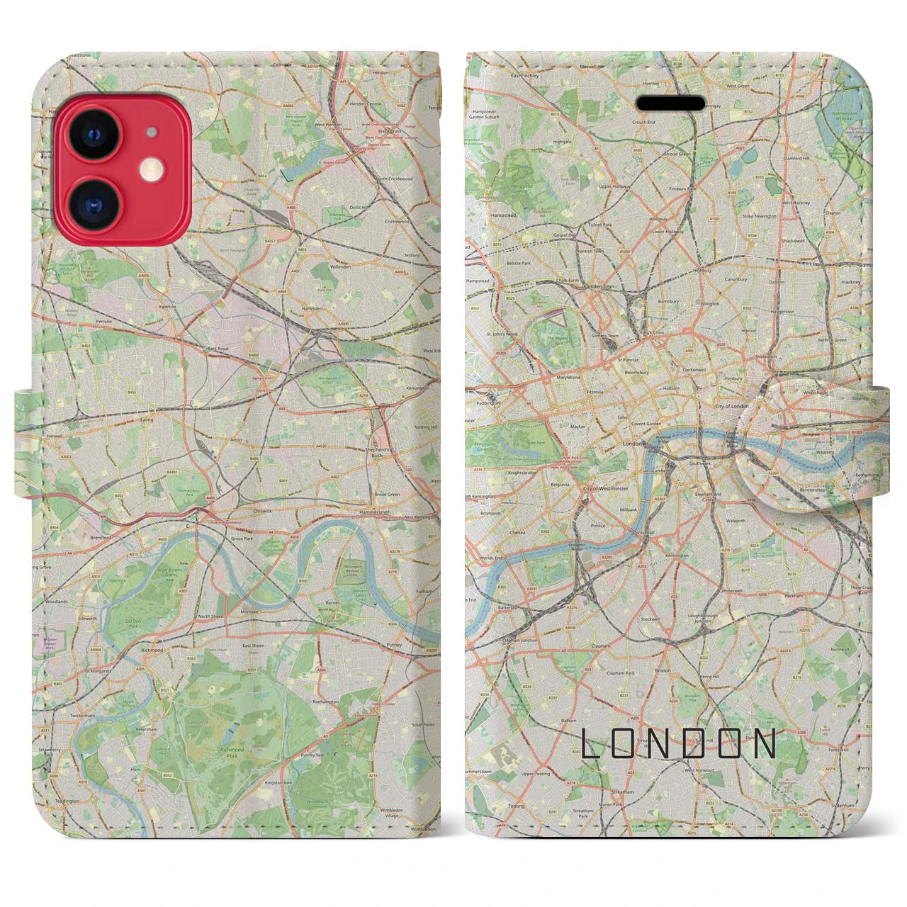 【ロンドン】地図柄iPhoneケース（手帳両面タイプ・ナチュラル）iPhone 11 用