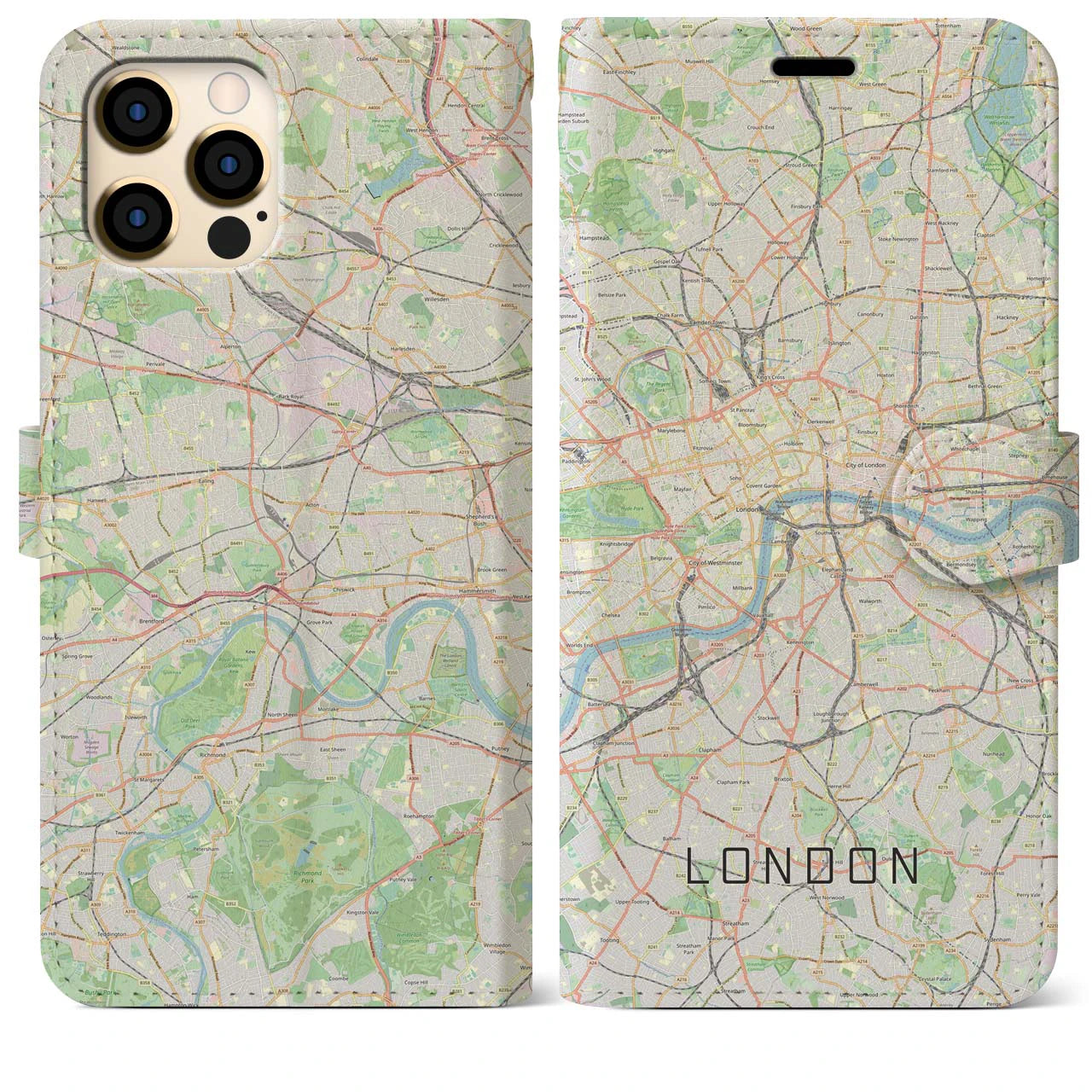 【ロンドン】地図柄iPhoneケース（手帳両面タイプ・ナチュラル）iPhone 12 Pro Max 用