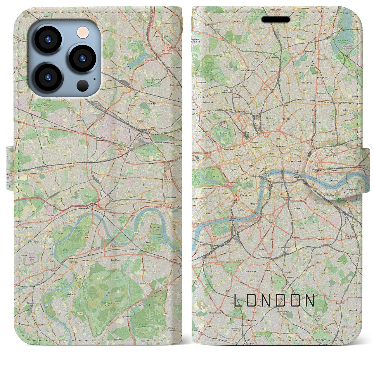 【ロンドン】地図柄iPhoneケース（手帳両面タイプ・ナチュラル）iPhone 13 Pro Max 用