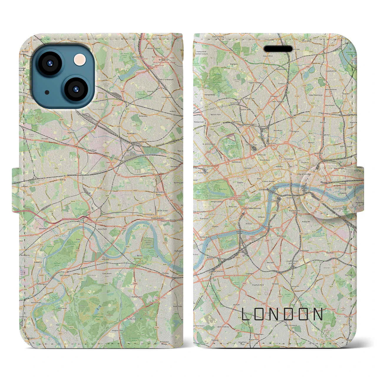 【ロンドン】地図柄iPhoneケース（手帳両面タイプ・ナチュラル）iPhone 13 用
