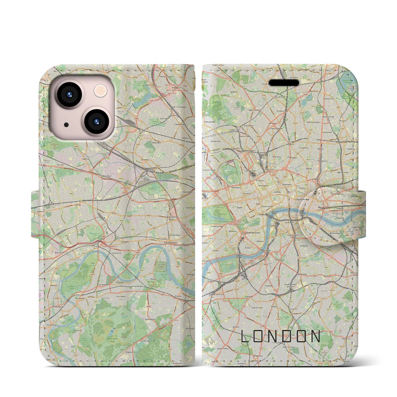 【ロンドン】地図柄iPhoneケース（手帳両面タイプ・ナチュラル）iPhone 13 mini 用