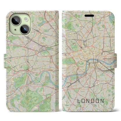 【ロンドン（イギリス）】地図柄iPhoneケース（手帳タイプ）ナチュラル・iPhone 15 用
