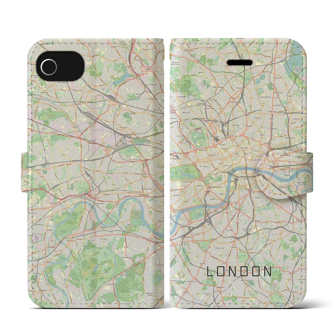 【ロンドン】地図柄iPhoneケース（手帳両面タイプ・ナチュラル）iPhone SE（第3 / 第2世代） / 8 / 7 / 6s / 6 用