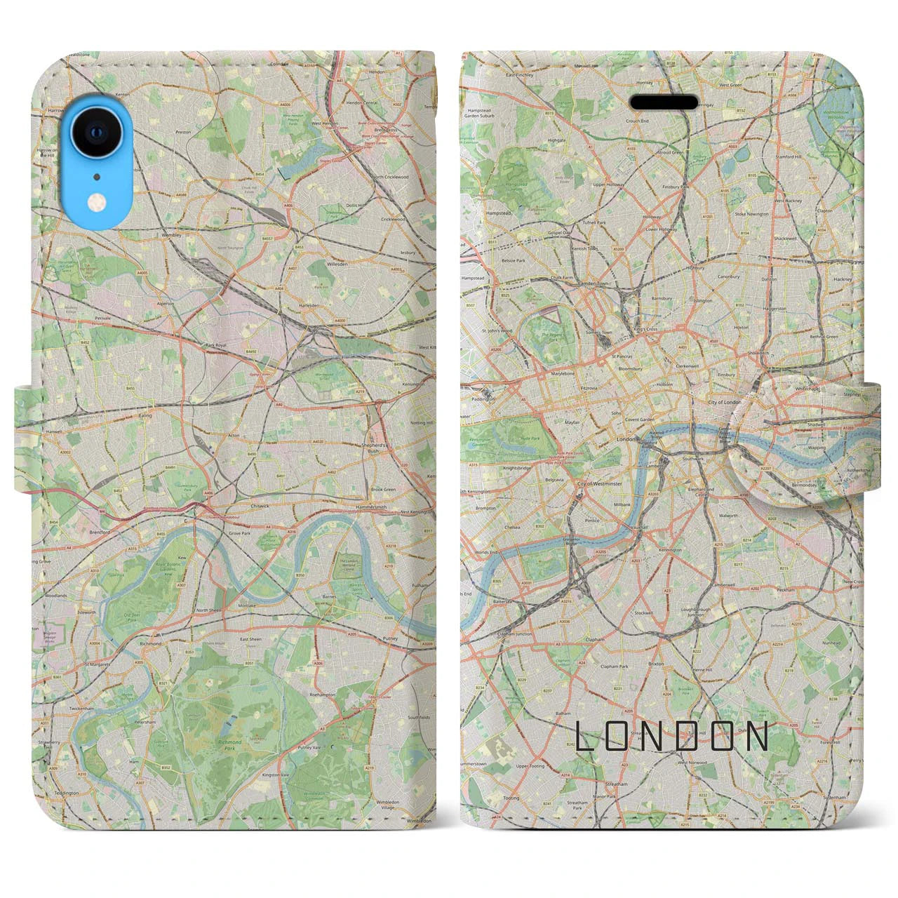 【ロンドン】地図柄iPhoneケース（手帳両面タイプ・ナチュラル）iPhone XR 用