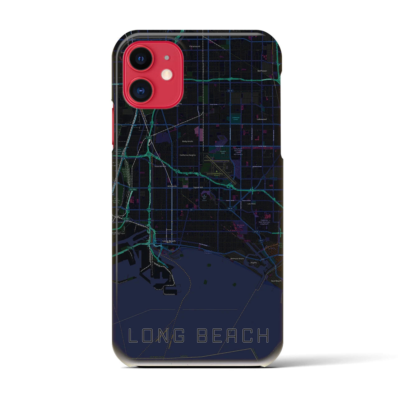 【ロングビーチ】地図柄iPhoneケース（バックカバータイプ・ブラック）iPhone 11 用
