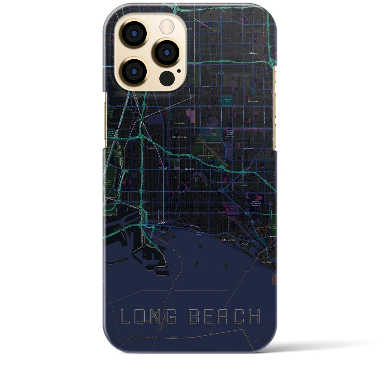 【ロングビーチ】地図柄iPhoneケース（バックカバータイプ・ブラック）iPhone 12 Pro Max 用