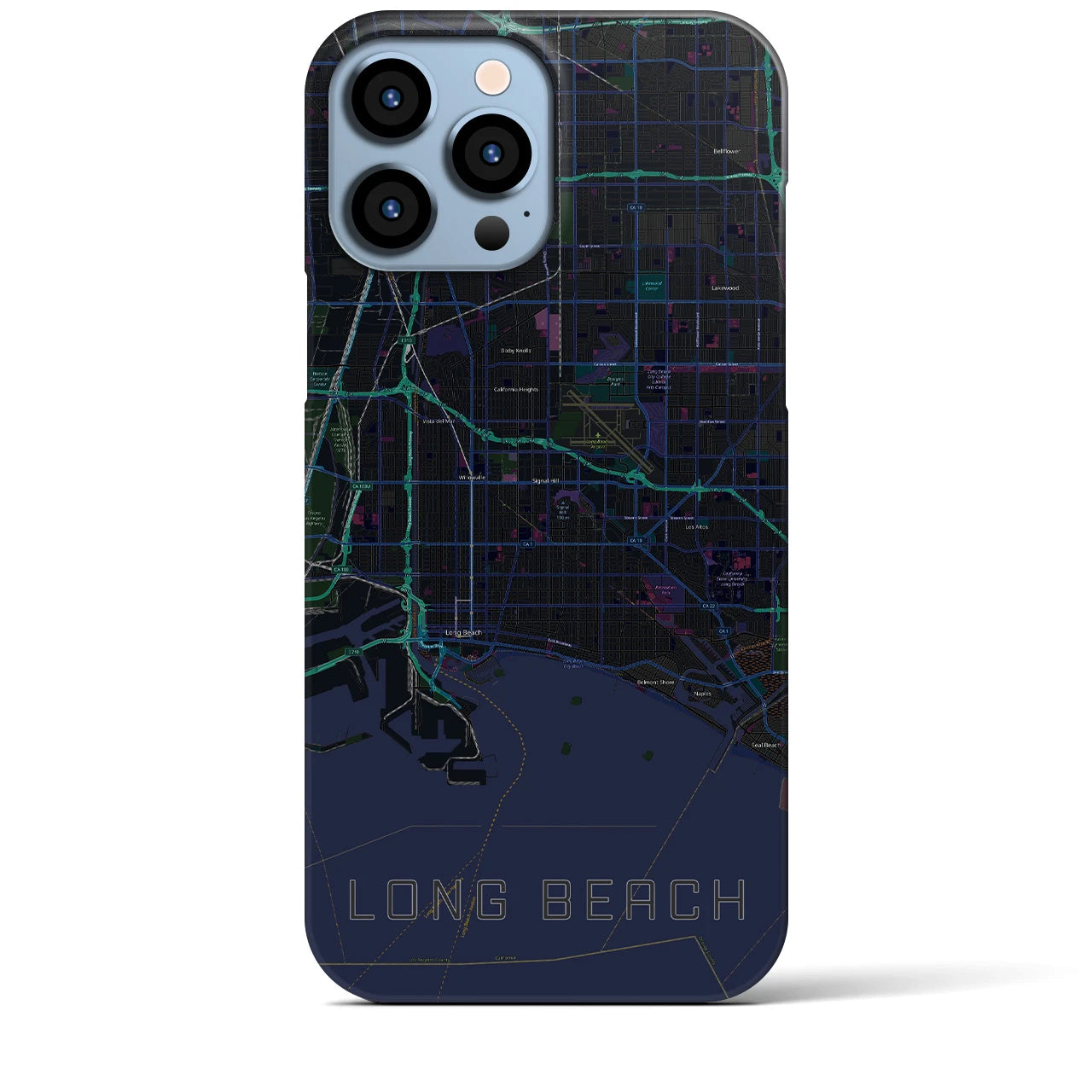 【ロングビーチ】地図柄iPhoneケース（バックカバータイプ・ブラック）iPhone 13 Pro Max 用