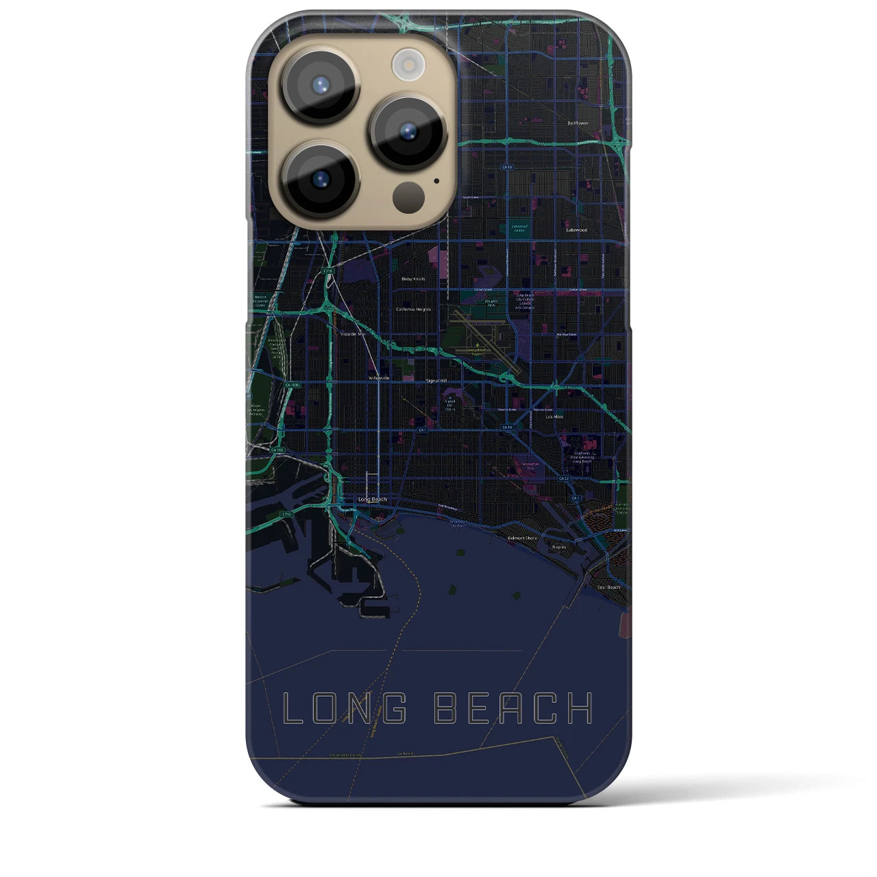 【ロングビーチ】地図柄iPhoneケース（バックカバータイプ・ブラック）iPhone 14 Pro Max 用