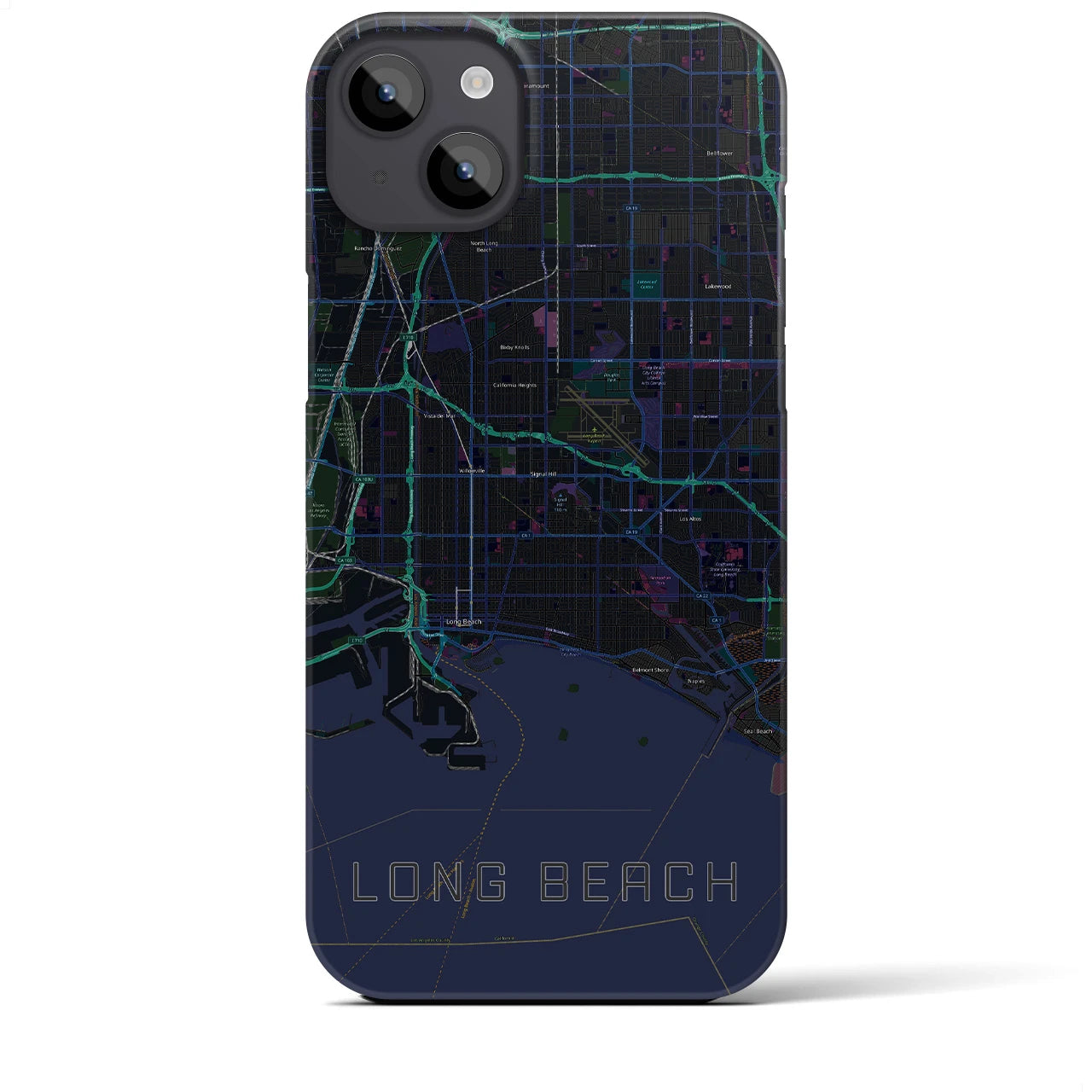 【ロングビーチ】地図柄iPhoneケース（バックカバータイプ・ブラック）iPhone 14 Plus 用