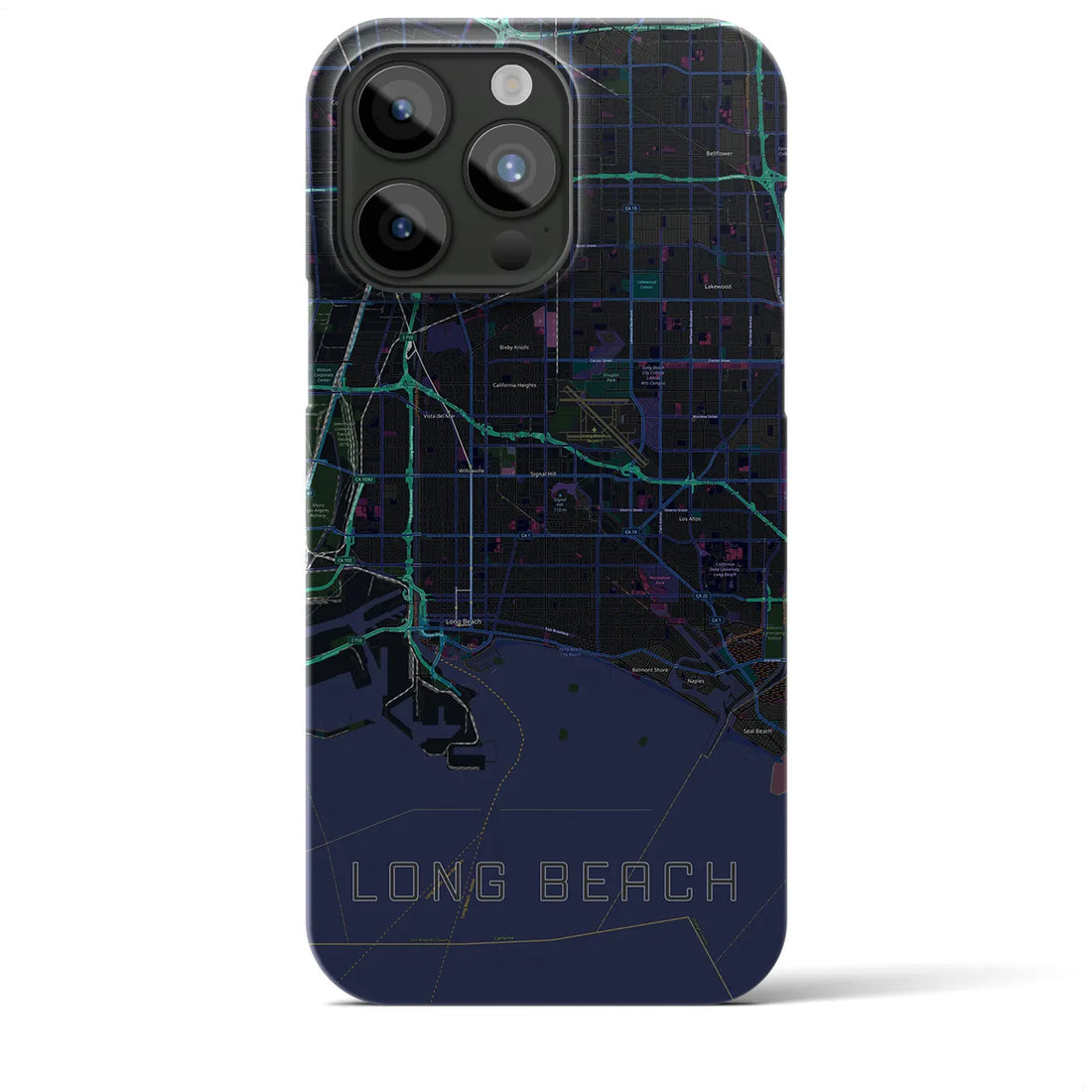 【ロングビーチ】地図柄iPhoneケース（バックカバータイプ・ブラック）iPhone 15 Pro Max 用