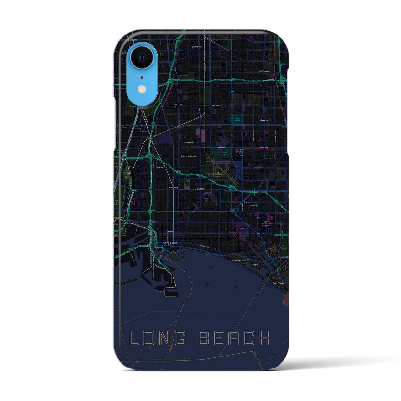 【ロングビーチ】地図柄iPhoneケース（バックカバータイプ・ブラック）iPhone XR 用
