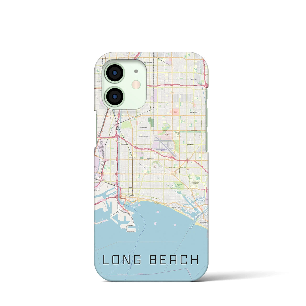 【ロングビーチ】地図柄iPhoneケース（バックカバータイプ・ナチュラル）iPhone 12 mini 用