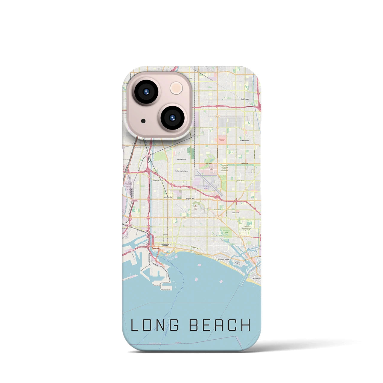 【ロングビーチ】地図柄iPhoneケース（バックカバータイプ・ナチュラル）iPhone 13 mini 用
