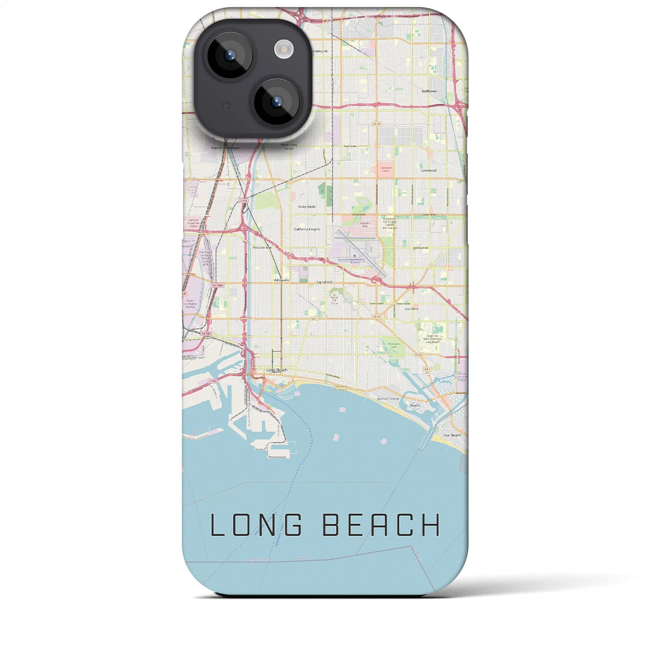 【ロングビーチ】地図柄iPhoneケース（バックカバータイプ・ナチュラル）iPhone 14 Plus 用