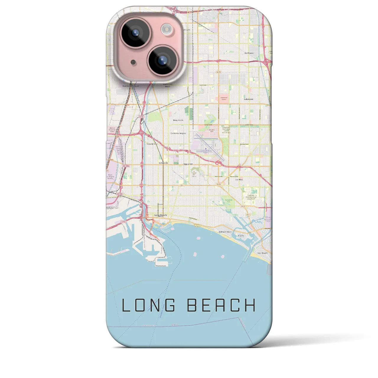 【ロングビーチ】地図柄iPhoneケース（バックカバータイプ・ナチュラル）iPhone 15 Plus 用