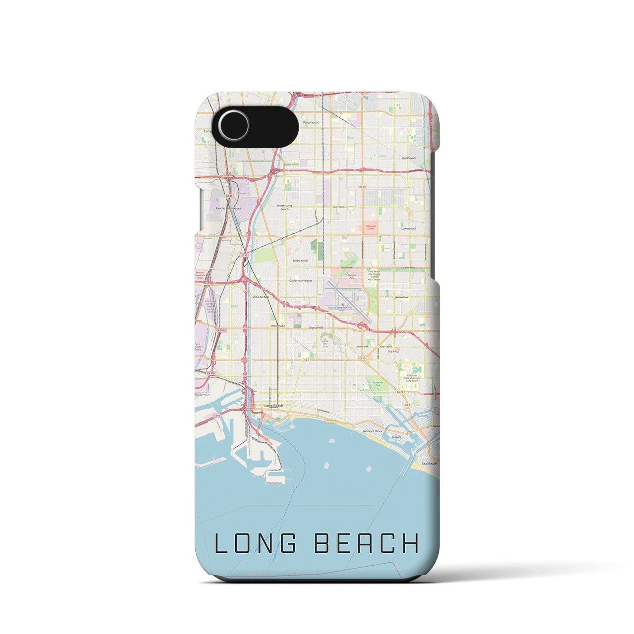 【ロングビーチ】地図柄iPhoneケース（バックカバータイプ・ナチュラル）iPhone SE（第3 / 第2世代） / 8 / 7 / 6s / 6 用