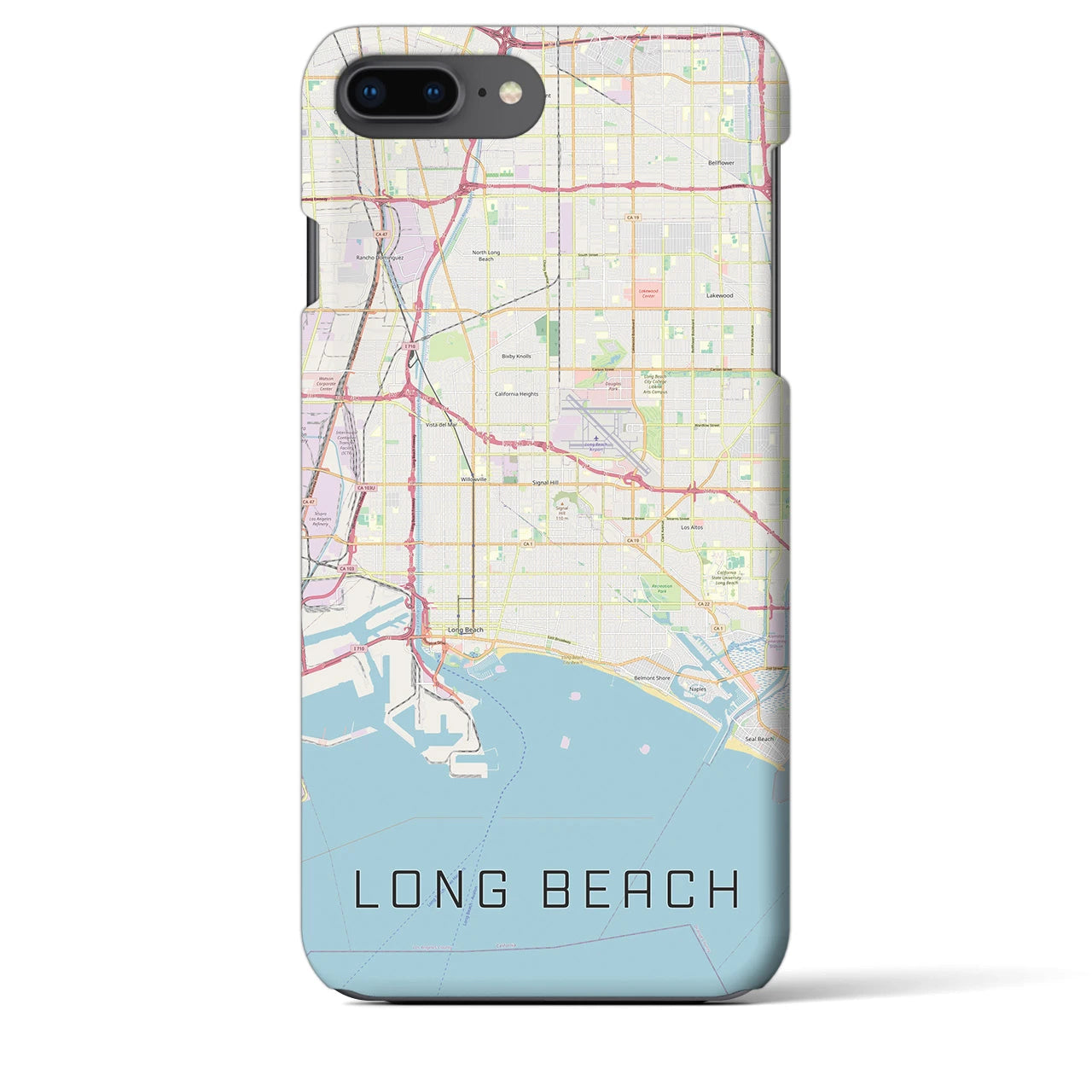 【ロングビーチ】地図柄iPhoneケース（バックカバータイプ・ナチュラル）iPhone 8Plus /7Plus / 6sPlus / 6Plus 用