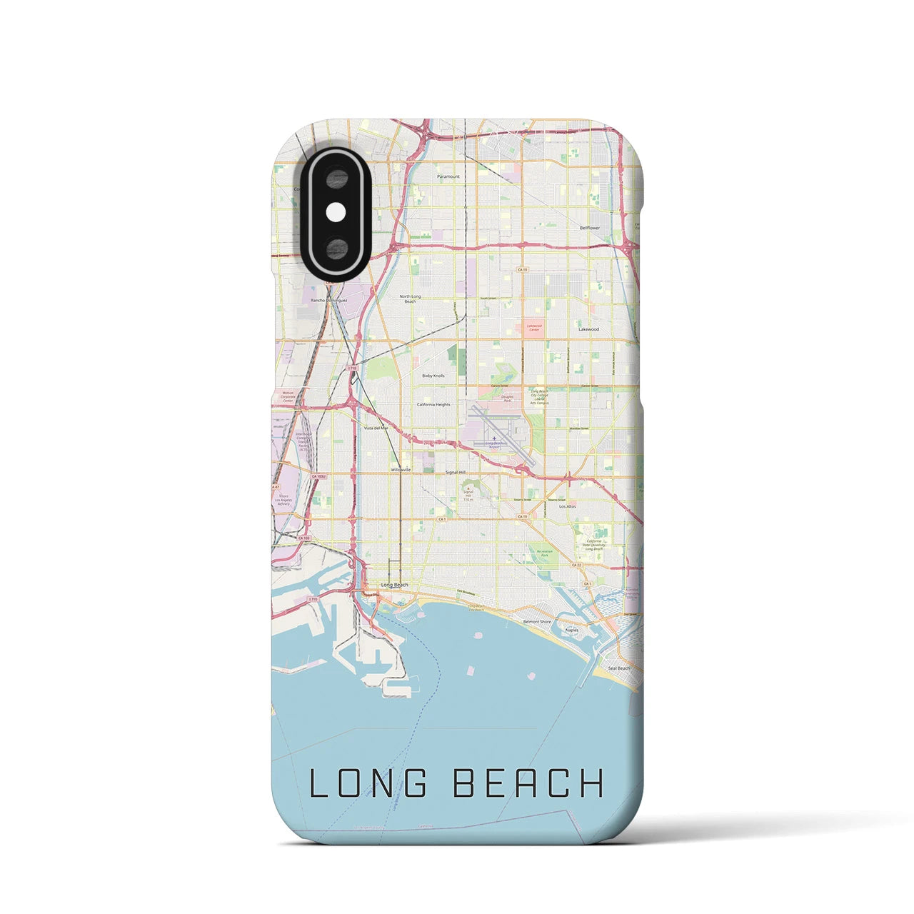 【ロングビーチ】地図柄iPhoneケース（バックカバータイプ・ナチュラル）iPhone XS / X 用
