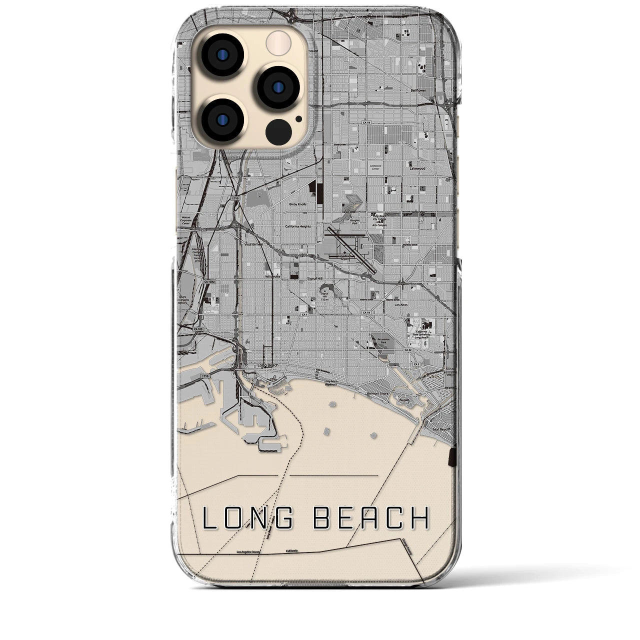 【ロングビーチ】地図柄iPhoneケース（クリアタイプ・モノトーン）iPhone 12 Pro Max 用