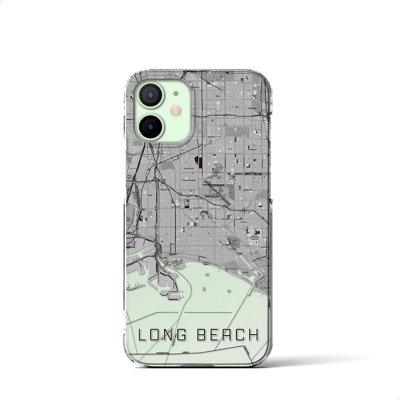 【ロングビーチ】地図柄iPhoneケース（クリアタイプ・モノトーン）iPhone 12 mini 用