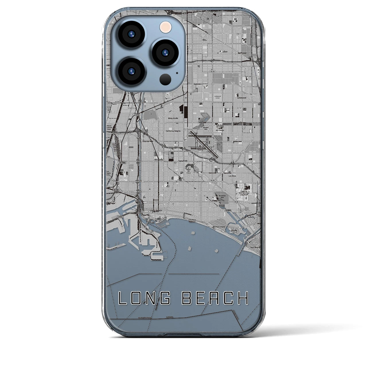 【ロングビーチ】地図柄iPhoneケース（クリアタイプ・モノトーン）iPhone 13 Pro Max 用