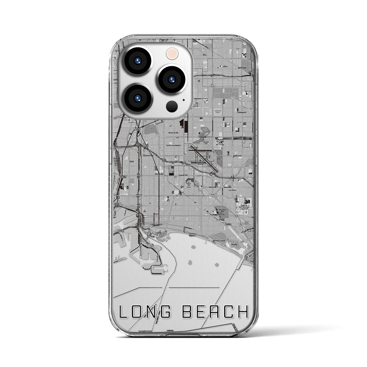 【ロングビーチ】地図柄iPhoneケース（クリアタイプ・モノトーン）iPhone 13 Pro 用
