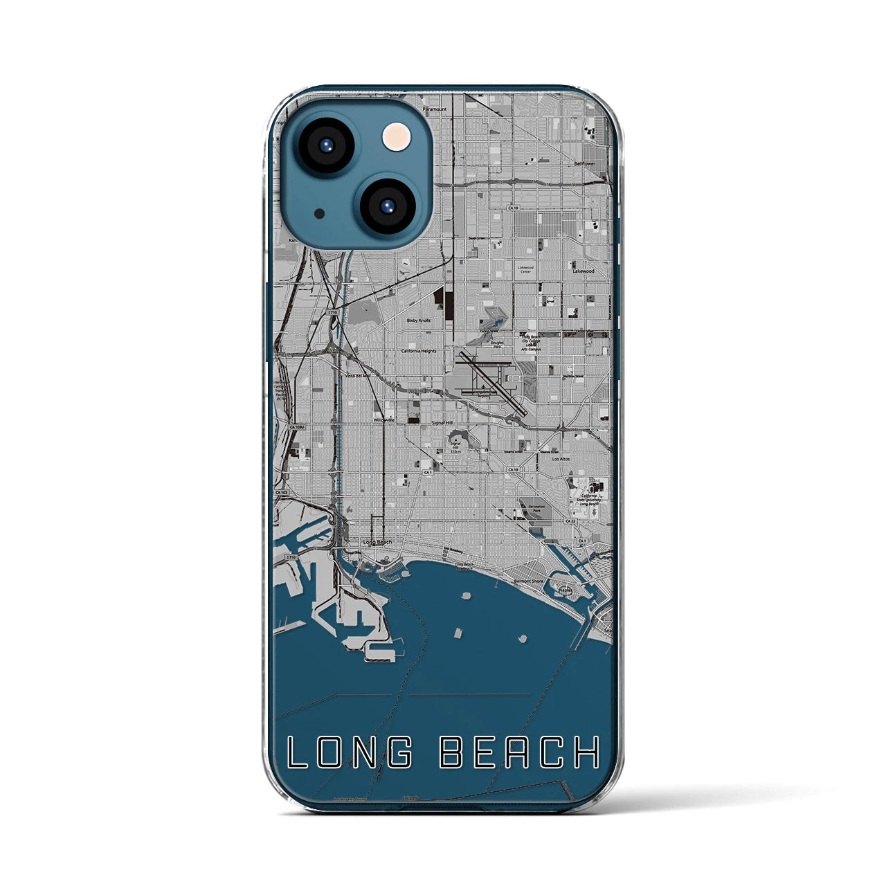 【ロングビーチ】地図柄iPhoneケース（クリアタイプ・モノトーン）iPhone 13 用