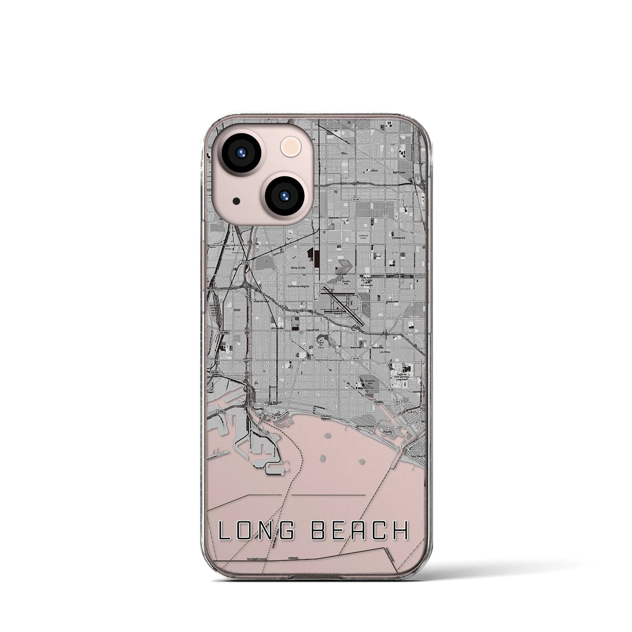 【ロングビーチ】地図柄iPhoneケース（クリアタイプ・モノトーン）iPhone 13 mini 用