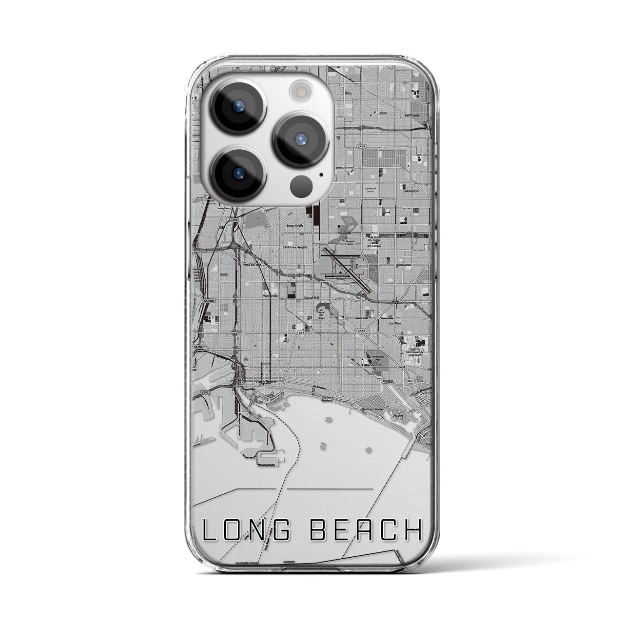 【ロングビーチ】地図柄iPhoneケース（クリアタイプ・モノトーン）iPhone 14 Pro 用