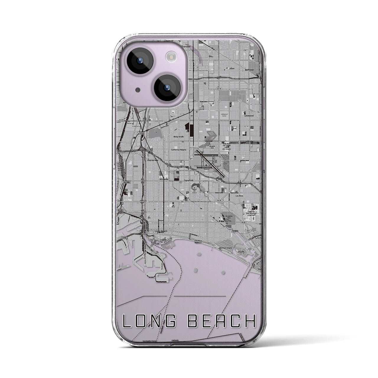 【ロングビーチ】地図柄iPhoneケース（クリアタイプ・モノトーン）iPhone 14 用