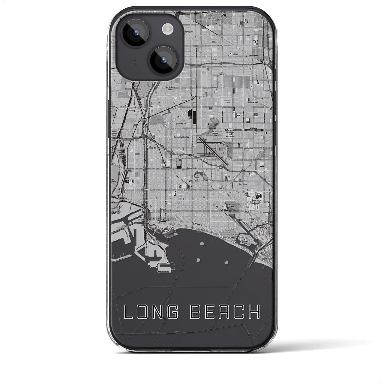 【ロングビーチ】地図柄iPhoneケース（クリアタイプ・モノトーン）iPhone 14 Plus 用
