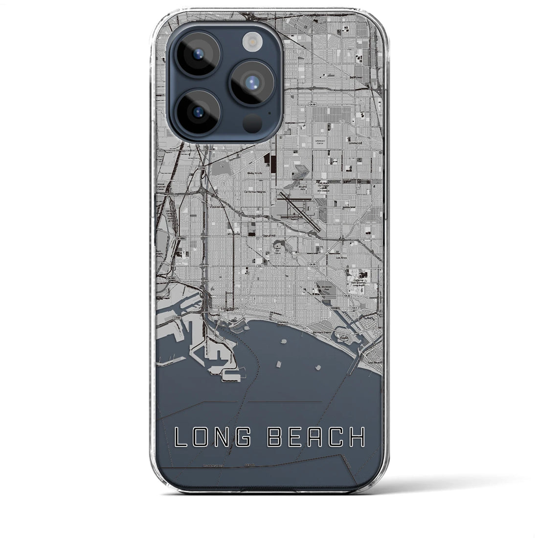 【ロングビーチ】地図柄iPhoneケース（クリアタイプ・モノトーン）iPhone 15 Pro Max 用
