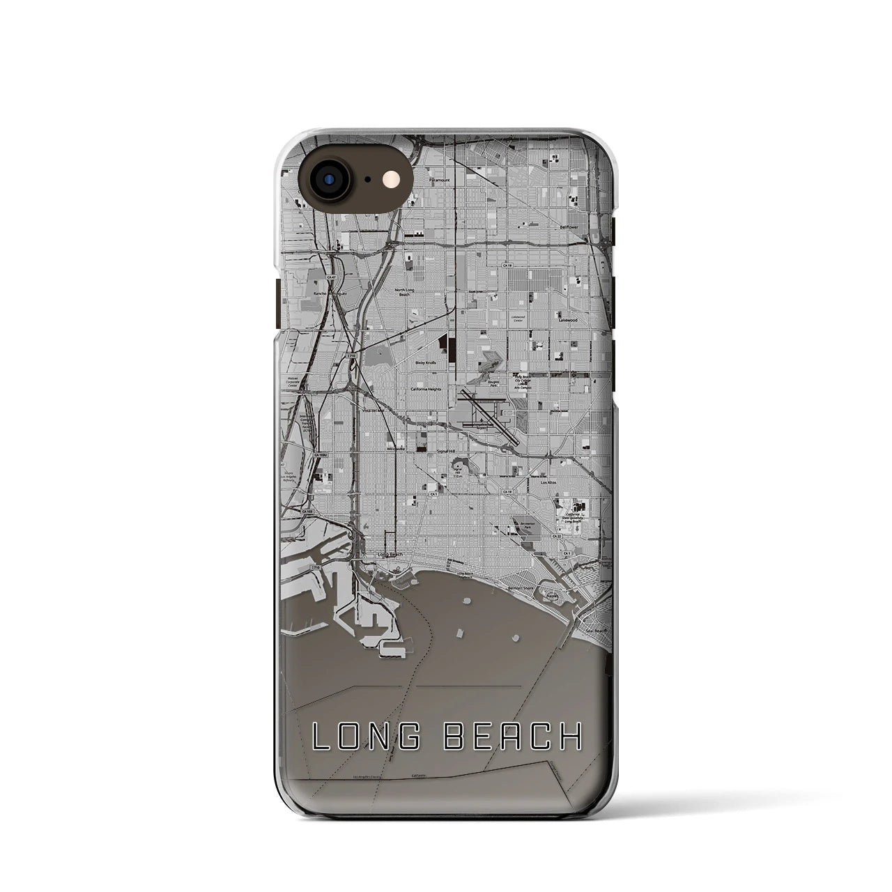 【ロングビーチ】地図柄iPhoneケース（クリアタイプ・モノトーン）iPhone SE（第3 / 第2世代） / 8 / 7 / 6s / 6 用