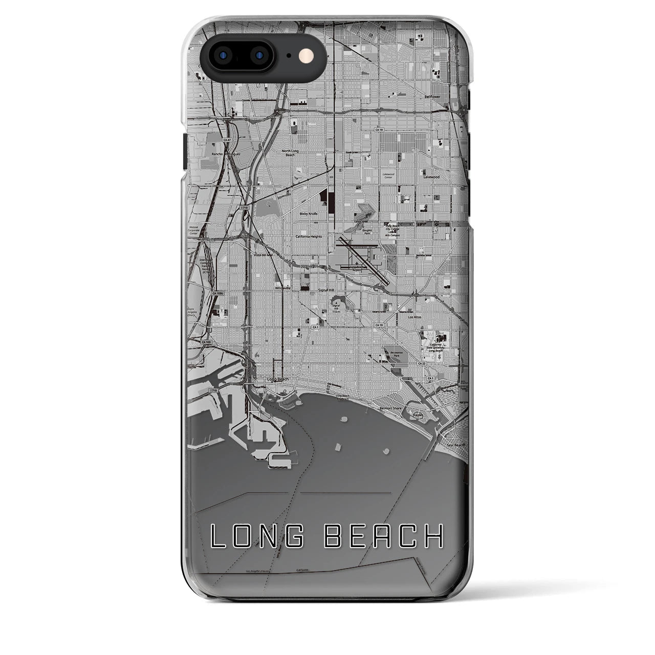 【ロングビーチ】地図柄iPhoneケース（クリアタイプ・モノトーン）iPhone 8Plus /7Plus / 6sPlus / 6Plus 用