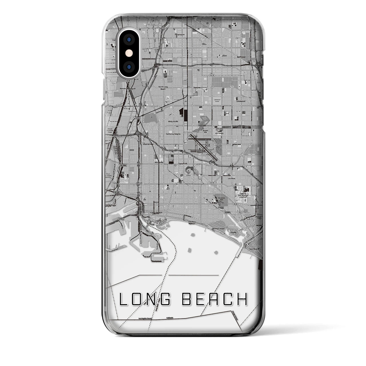 【ロングビーチ】地図柄iPhoneケース（クリアタイプ・モノトーン）iPhone XS Max 用