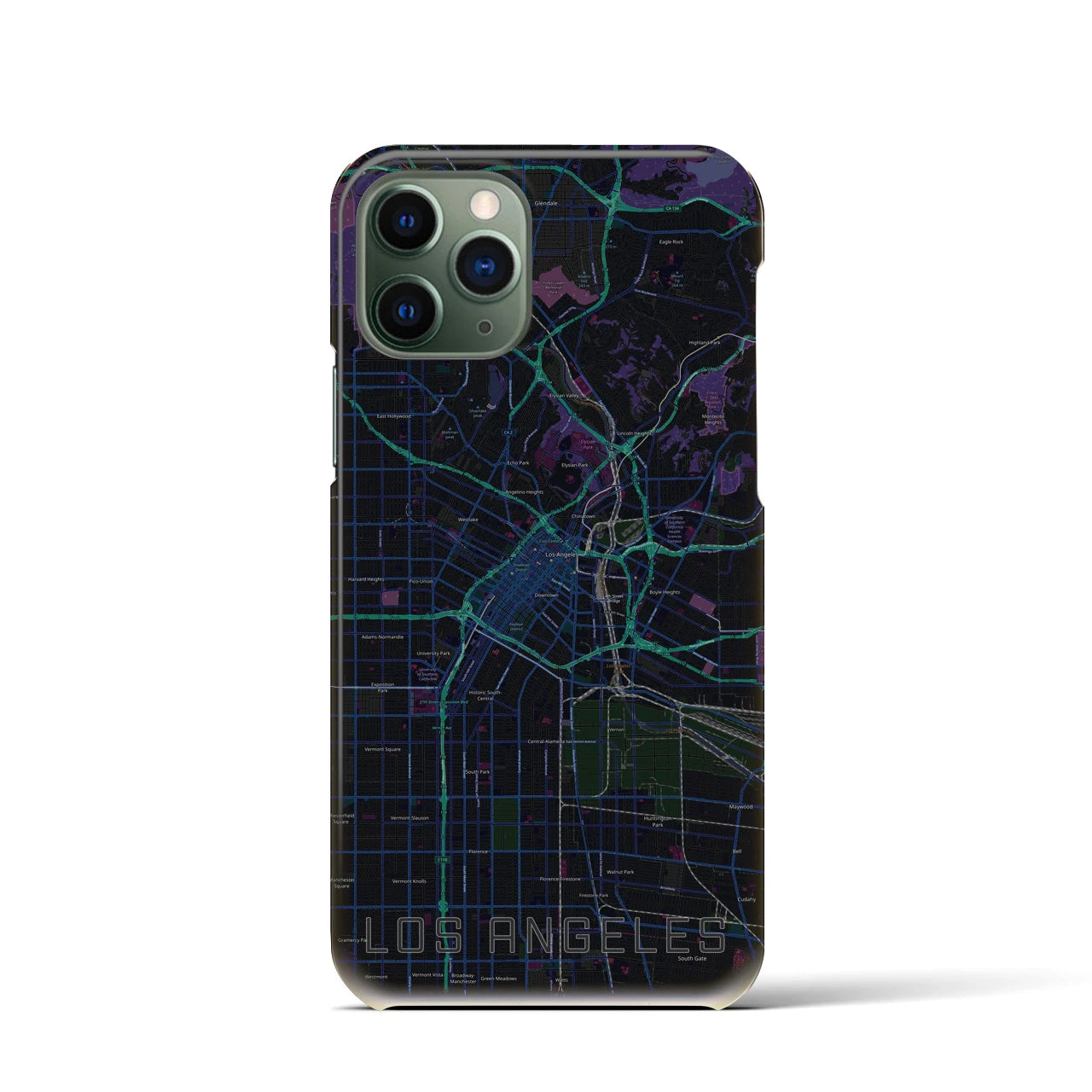 【ロサンゼルス】地図柄iPhoneケース（バックカバータイプ・ブラック）iPhone 11 Pro 用