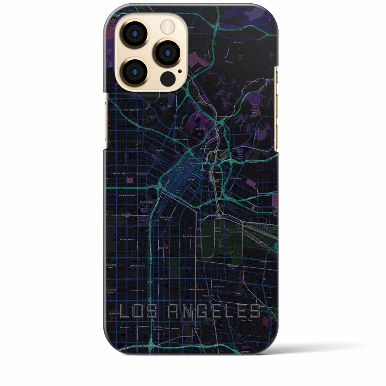 【ロサンゼルス】地図柄iPhoneケース（バックカバータイプ・ブラック）iPhone 12 Pro Max 用