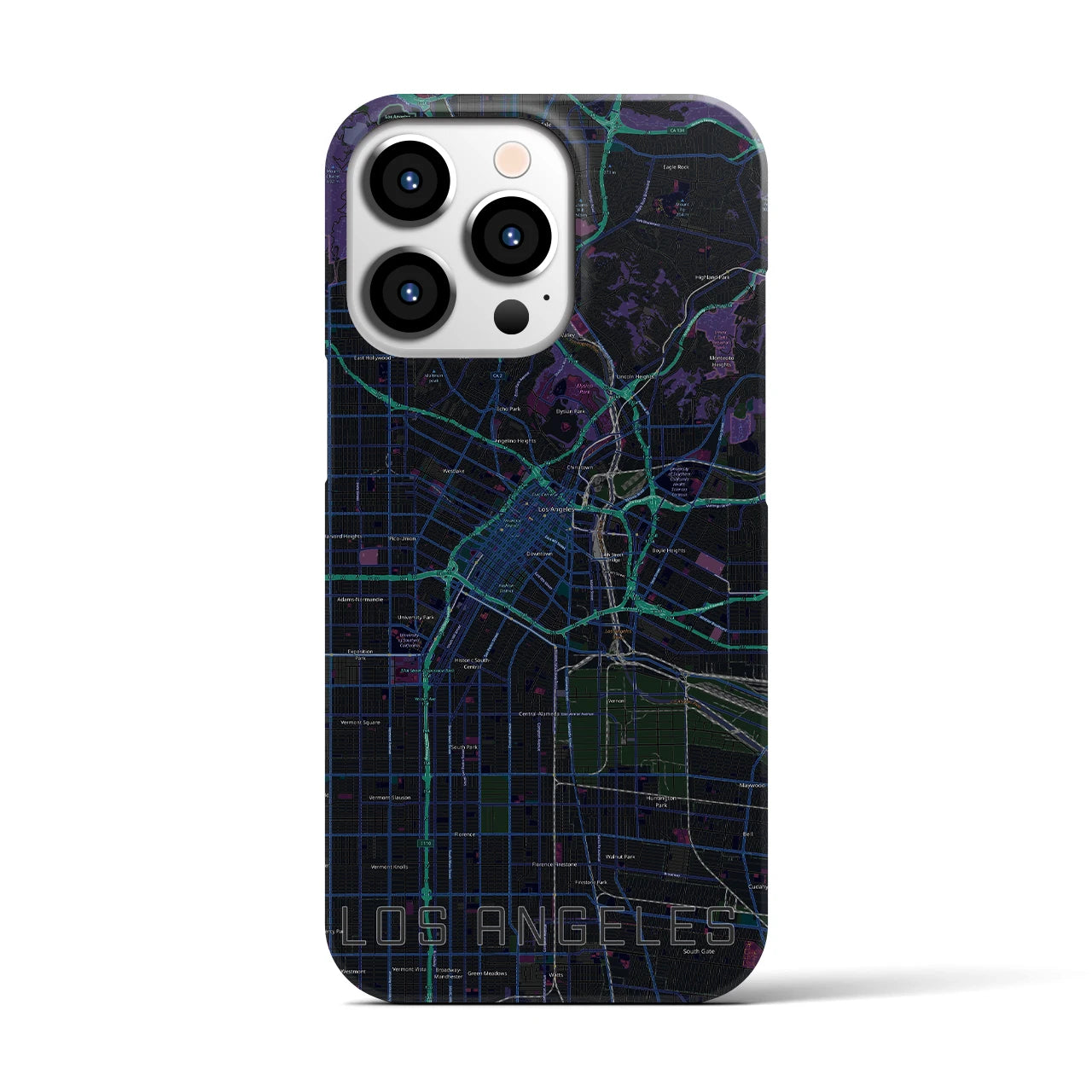 【ロサンゼルス】地図柄iPhoneケース（バックカバータイプ・ブラック）iPhone 13 Pro 用