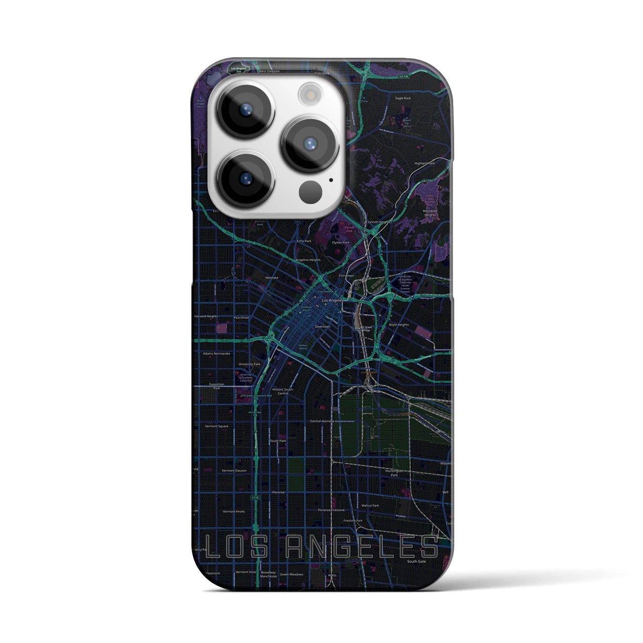 【ロサンゼルス】地図柄iPhoneケース（バックカバータイプ・ブラック）iPhone 14 Pro 用