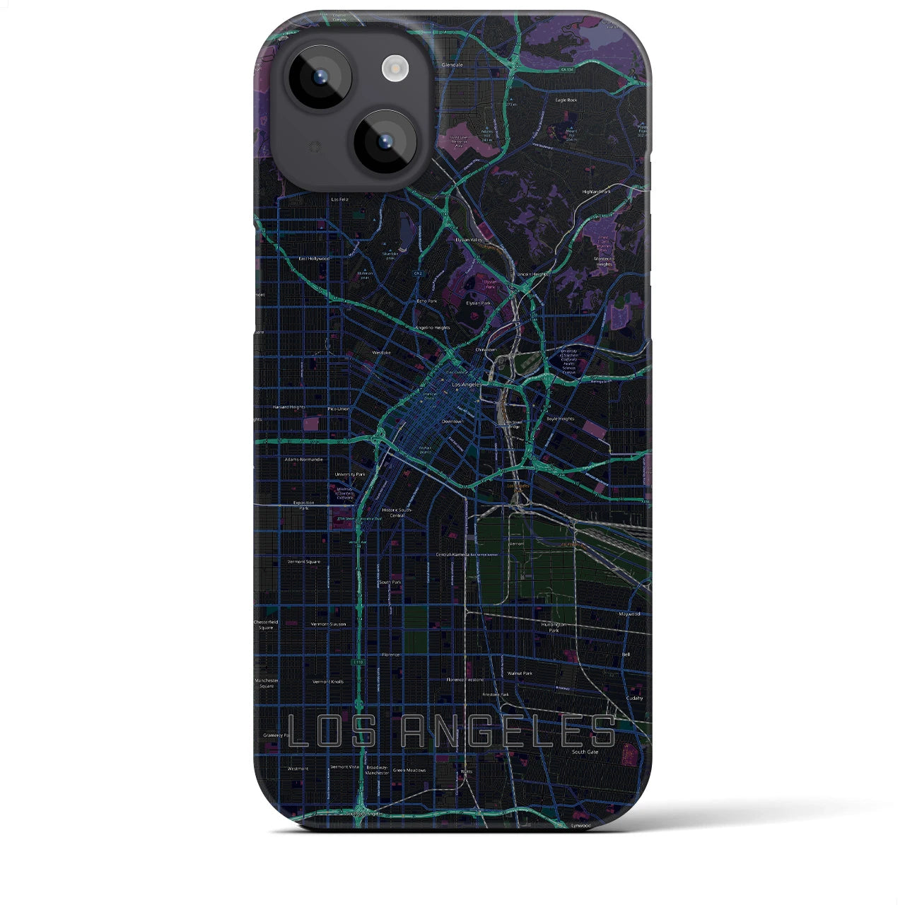【ロサンゼルス】地図柄iPhoneケース（バックカバータイプ・ブラック）iPhone 14 Plus 用